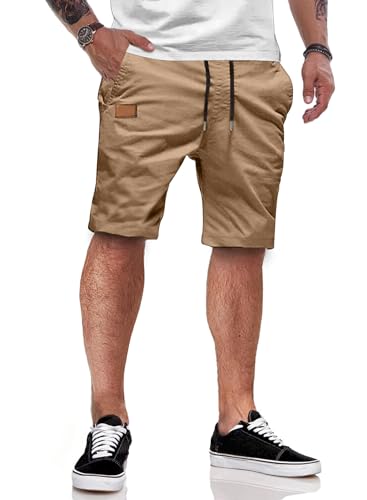 Herreneinsatz mit kurzen Hosen, Sommer-Chino aus Baumwolle, elastische Taille mit Taschen