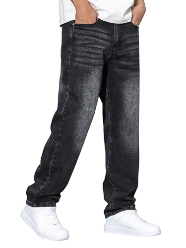 Herrenelegante Jeanshose mit weitem Bein, passend für den Alltag oder Sport, in Schwarz