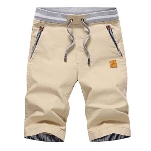 JustSun Kurze Hosen Herren Shorts Sommer Chino Baumwolle mit Tunnelzug Khaki L, atmungsaktive und bequeme Shorts für den Sommer