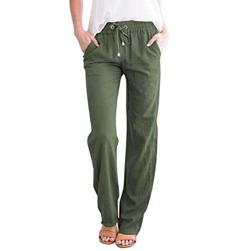 Elegante und bequeme Sommerhose für Damen aus Leichtem Leinen mit geradem Bein und einfarbigem Design, ideal für die Freizeit, Arbeit oder Urlaub.