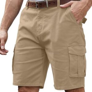 Herrene Short aus Baumwolle, Khaki Farbe, 6 Taschen, Cargo Shorts für Sommer, bequem und atmungsaktiv.