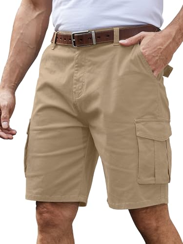 Herrene Short aus Baumwolle, Khaki Farbe, 6 Taschen, Cargo Shorts für Sommer, bequem und atmungsaktiv.