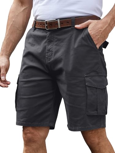 StylSense Kurze Hosen Herren Sommer Baumwolle Cargo Shorts Casual Cargohose Herren Kurz mit 6 Taschen - Dunkelgrau - L