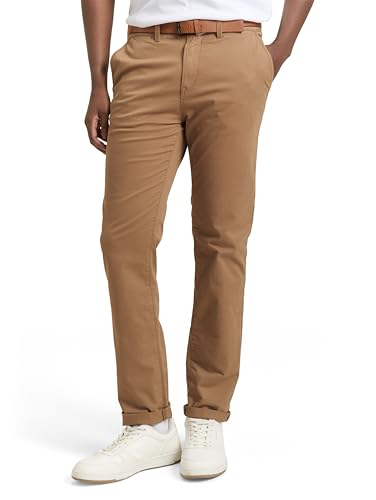 Herren Chino Hose mit Gürtel, slim fit, denim, honey camel beige Farbe, 32 W und L Größe