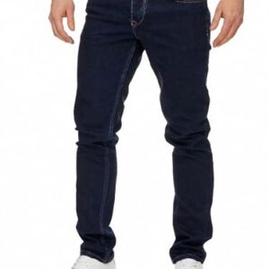 Herren Slim Fit Stretch Jeans, dunkelblauer Denim, elastisches Material für perfekte Passform und hoher Tragekomfort.