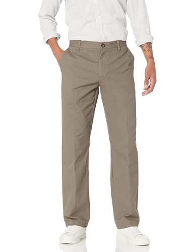 Herren Knitterfreie Flatfront-Chinohose in klassischer Passform, dunkelbraun, Größe 36W/36L