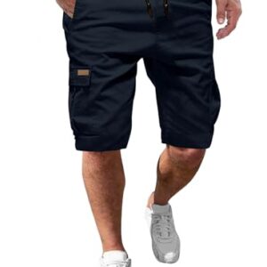 Bequeme Cargo-Hose für den Alltag - Herren Cargo Shorts aus Baumwolle mit elastischer Taille und Taschen in Navy blau