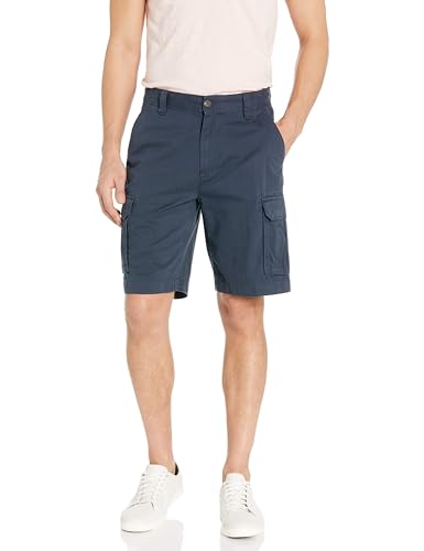 Herren Cargo-Hosen in dunklem Marineblau, 36W, Amazon Essentials Herren 25cm Cargo-Shorts in klassischer Passform, atmungsaktive Baumwoll-Twill, Riemenverschluss und breite Gürtelschlaufen