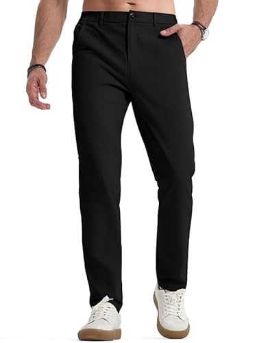 Elegante Herren-Chinohose in Schwarz mit Stretch-Freizeithosen-Design, Regular Fit, Anzughose Einfarbig 60% Baumwolle Passform mit Bundgummi XL