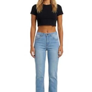 ESRA Damen-Jeans mit hohem Gurt und gerade Saite aus pflegeleichter Baumwolle, hochwertige Stretch-Jeans für Damen, bequeme und stilvolle Hose
