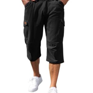 HMIYA Herren Cargo Shorts 3/4 Hose Baumwolle Sommer Kurze Cargohose mit 6 Taschen in Schwarz, EU-XL Größe - Lässige Short für den Sommer