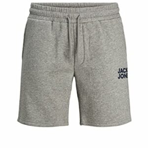 Bequeme Sweat-Shorts von Jack & Jones in Grau für den Alltagsgebrauch, mit Kordelzug und elastischem Bund, Loopback-Sweatstoff, Elastiker-Bund-Medaille und seitlichen Taschen