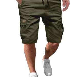 Bequeme Cargo Shorts für den Herren - Herren Baumwolle Kurze Hosen Elastischer Bund mit Taschen Grün L