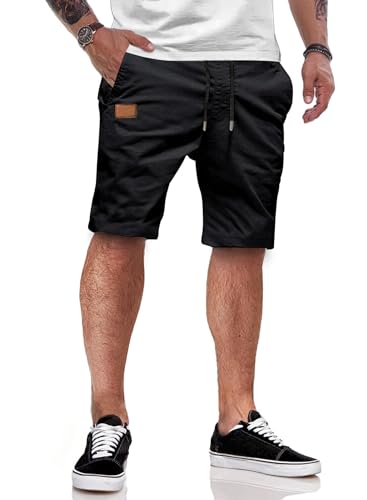 Herreneinstiegswear Sommer Shorts mit elastischer Taille und Taschen - Chinos für Herren aus atmungsaktiver Baumwolle in Schwarz 3XL Größe
