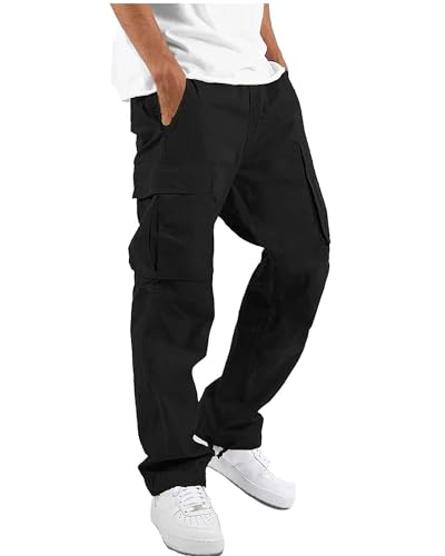 NEMXCE Cargohose für Herren - Chino Hose aus leichter Baumwolle mit 6 Taschen, Jogginghose mit elastischer Taille und Kordelzug, Freizeithose für Männer