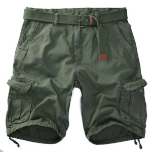 Procity Vintage Herren Cargo Shorts aus 100% Baumwolle, stilvoll und praktisch, dunkelgrün, Größe 36/L, inklusive Gürtel, für den perfekten Tragekomfort und Vielseitigkeit