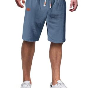 TARAINYA Leinen Kurze Hosen Herren Baumwolle mit Gummizug, Freizeithose Shorts Herren Sommer Casual Leicht mit Taschen, B Dunkelblau XL