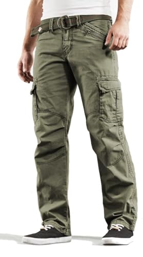 Herren Cargohose von Timezone, olivgrün, mit drei Taschen pro Bein und passender Passform für Alltag, Arbeit oder Outdoor-Aktivitäten