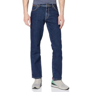 Wrangler Herren-Jeans Texas mit regulärer Passform und strecktem Bein. Hochwertige Baumwolle, leichte Stretch-Fähigkeit, 5 Hosentaschen, 7 Gürtelschlaufen und Reißverschluss.