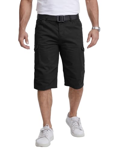 Herren Cargo Shorts aus Baumwolle für Sommer und Freizeit. 3/4-Länge, regelmäßiger Fit, 6 Taschen, Schwarz, X-Large