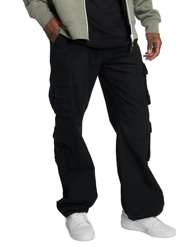 BRANDIT Pure Hose Schwarz XXL, schwarze Hose mit weitem Beinsaum und Cargotaschen
