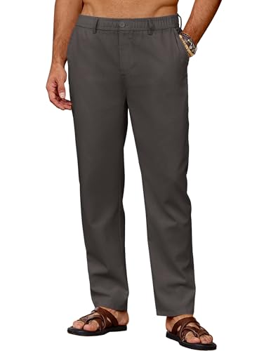 Herren Sommerhose, leichte Freizeithose aus Leinen-Mischung, elastischer Bund mit verstellbarem Reißverschluss und Knopfverschluss, ideal für heiße Sommertage