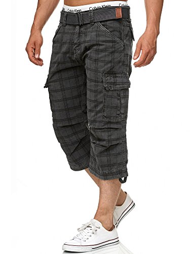 Herren Cargo Shorts aus Baumwolle in Raven Check, 3/4-Länge, mit Gürtel