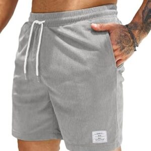 Herrenkurz-Shorts aus hochwertigem Cordstoff mit elastischem Bund und Taschen für den Sommer, graue Farbe