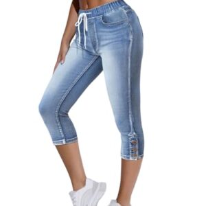 Damen-Caprijeans-Blau-M-Hohe-Taille-Slim-Fit-Stretch-Denim-Capris-für-die-Sommerzeit-perfekt-für-elegante-bequeme-Hosen