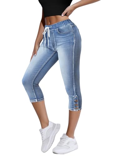 Damen-Caprijeans-Blau-M-Hohe-Taille-Slim-Fit-Stretch-Denim-Capris-für-die-Sommerzeit-perfekt-für-elegante-bequeme-Hosen