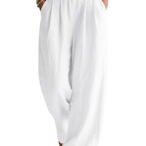 Palazzo Hose für Damen aus Leinen, weite Bein, Taschen, weiß, Sommermode, Freizeitkleidung