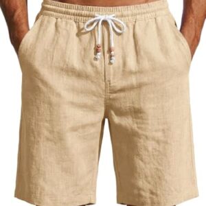 Beige Shorts für Herren, Leichter Leinen Stoff, Einfarbig, Baumwolle, Sommershorts, Chino, Strandfreizeitmode