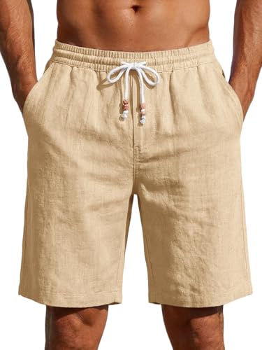 Beige Shorts für Herren, Leichter Leinen Stoff, Einfarbig, Baumwolle, Sommershorts, Chino, Strandfreizeitmode