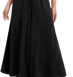 Sommerhose für Damen, Kurzarm, Leicht, Lässig, Palazzo Hose, Elegant, High Waist, Baggy Freizeithose mit 2 Taschen, Schwarz, XL Größe