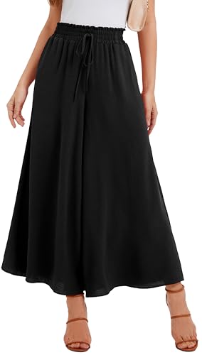 Sommerhose für Damen, Kurzarm, Leicht, Lässig, Palazzo Hose, Elegant, High Waist, Baggy Freizeithose mit 2 Taschen, Schwarz, XL Größe