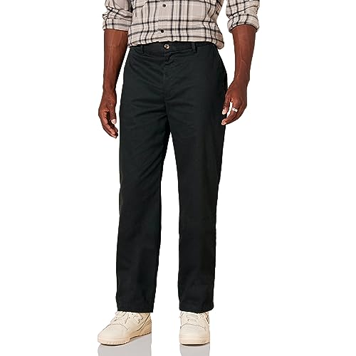 Amazon Essentials Herren Chinohose mit klassischer Passform, knitterfrei und flache Vorderseite, Schwarz, 129W x 71L. Bequeme und hochwertige Hose für Alltagsgebrauch.