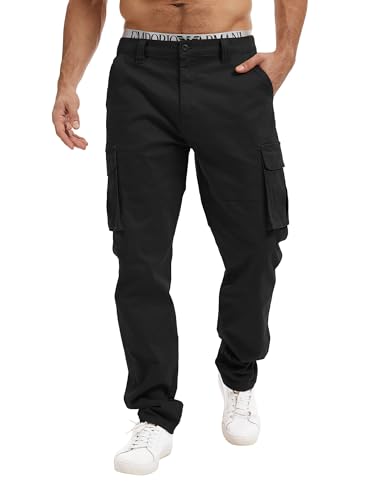 Herren Cargohose aus Baumwolle - Stilvolle Freizeithose für Männer - Praktische 6-Taschen-Hose in Schwarz - Ideale Hose für Arbeit, Alltag und Outdoor-Aktivitäten