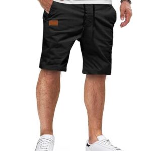 HMIYA Kurze Hosen Herren Baumwolle Chino Shorts Sommer Freizeitshorts Elastische Taille mit Taschen (Schwarz, EU-4XL)