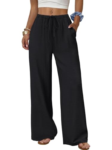 Luftige Sommerhose für Damen, bequeme Stoffhose mit dehnbarer Tailleband und glatter Schnitt. Perfekte Freizeithose für den Strandurlaub oder den Alltagsablauf.