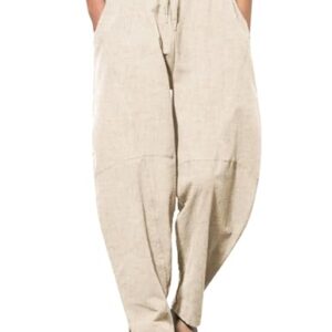 Herren Leinenhose lang, Haremshose für Männer, leicht zu tragen, Strandhose mit Taschen, Khakifarbe, 3XL Größe