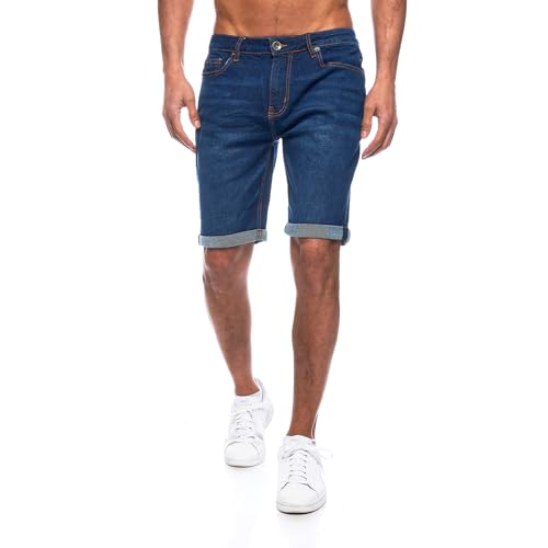 Kurze Hosen für Männer - Slim-Fit Jeans-Shorts mit 5-Pocket-Style und Stretch - Herrenkurz-Hose in Basic Washed Farbe Navy - Ideal für den Alltag, Freizeit oder Business