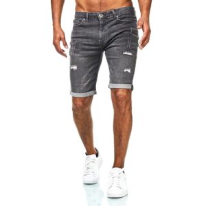 Herren Kurze Hosen von JEEL - Slim-Fit Jeans-Shorts mit 5-Pocket-Style und Stretchanteil für Herren - 14 Grau, Größe 34W