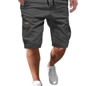 Kurze Hosen Herren Baumwolle Cargo Shorts Sommer Freizeithose mit Taschen dunkelgrau