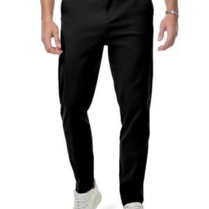Herren Chino Cargo Hose, schwarze Männer Hosen mit elastischer Taille und Taschen