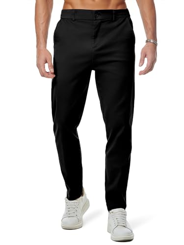 Herren Chino Cargo Hose, schwarze Männer Hosen mit elastischer Taille und Taschen