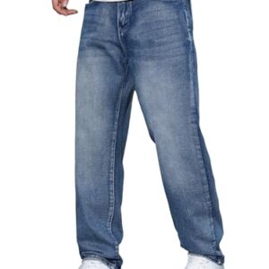 Bequeme Herren Jeans aus Baumwolle, Weite Fit, Stretch Material, Vintage Look, Streetwear Freizeithosen, Blau XL Größe