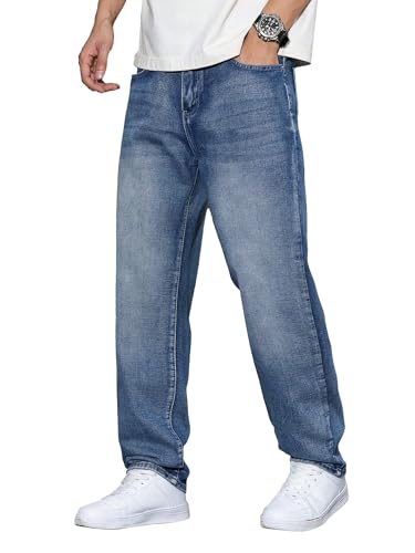 Bequeme Herren Jeans aus Baumwolle, Weite Fit, Stretch Material, Vintage Look, Streetwear Freizeithosen, Blau XL Größe