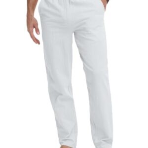 Weisse Herren Leinenhose Casual Sommer Strand Hose Heimat Weiss L - Bequeme und atmungsaktive Leinenhosen für den Alltag oder die Freizeit