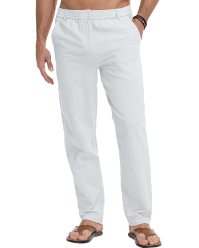 Weisse Herren Leinenhose Casual Sommer Strand Hose Heimat Weiss L - Bequeme und atmungsaktive Leinenhosen für den Alltag oder die Freizeit