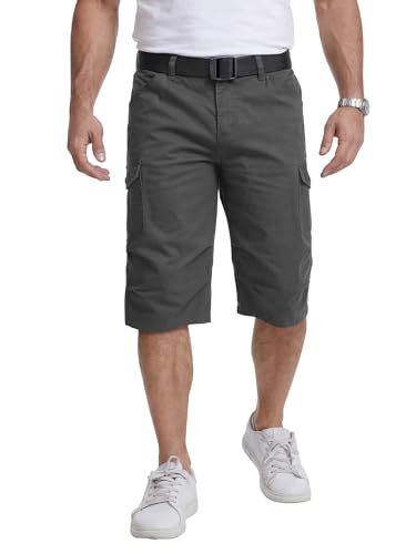Herren Cargo 3/4 Shorts aus Baumwolle für Sommer und Freizeit mit 6 Taschen, Grau, X-Large